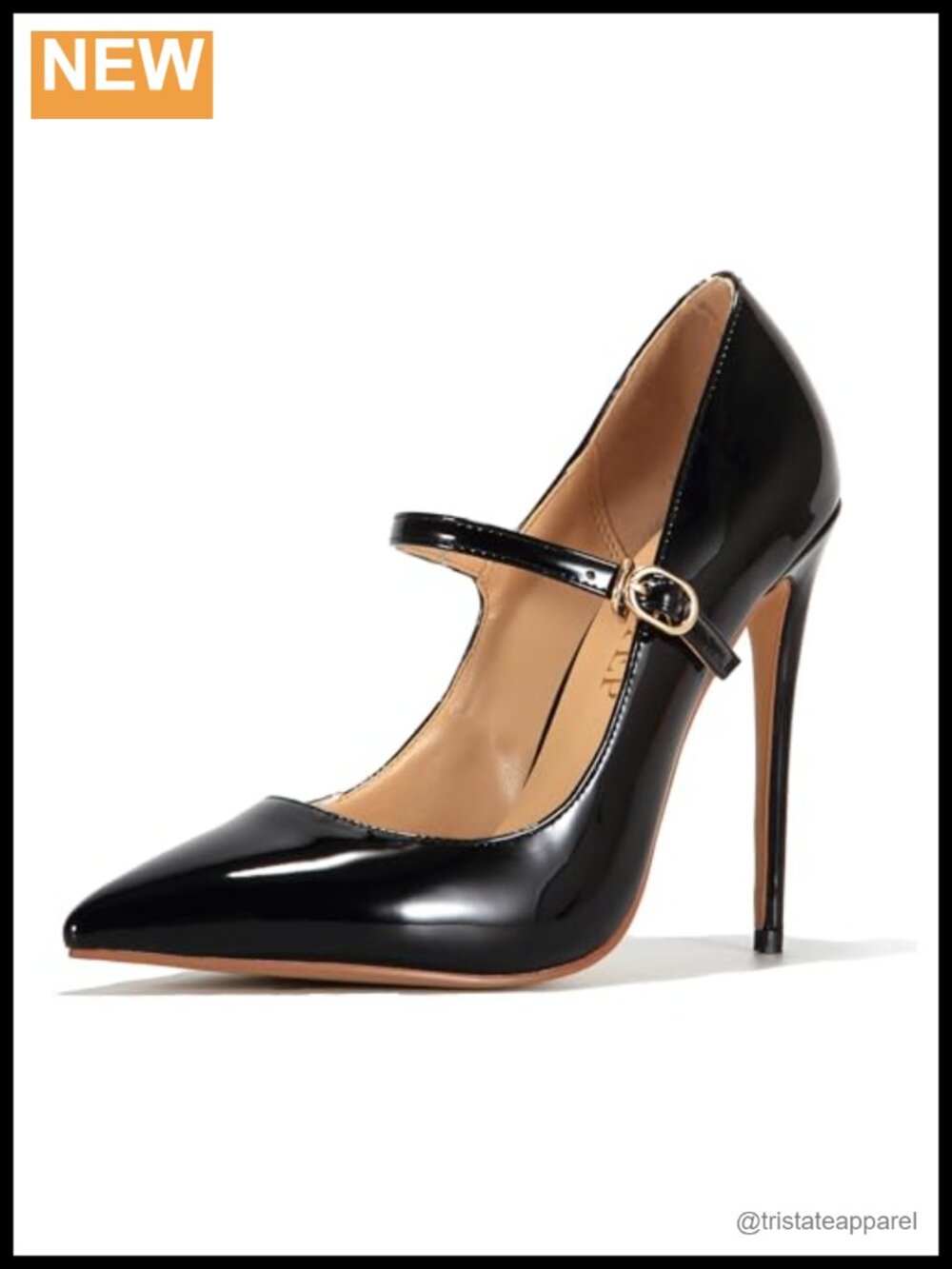 UP2STEP Women Faux Leather Pointed Toe Mary Jane Stiletto Heels Buckle Strap